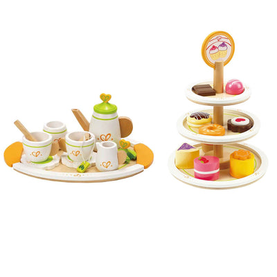 Hape Wooden Tea Set for 2 Teapot Party Pretend Kids Toy with Dessert Tower Set