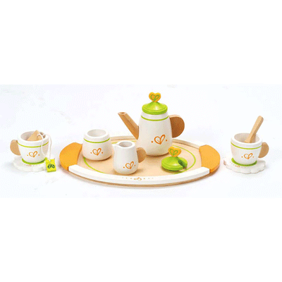 Hape Wooden Tea Set for 2 Teapot Party Pretend Kids Toy with Dessert Tower Set