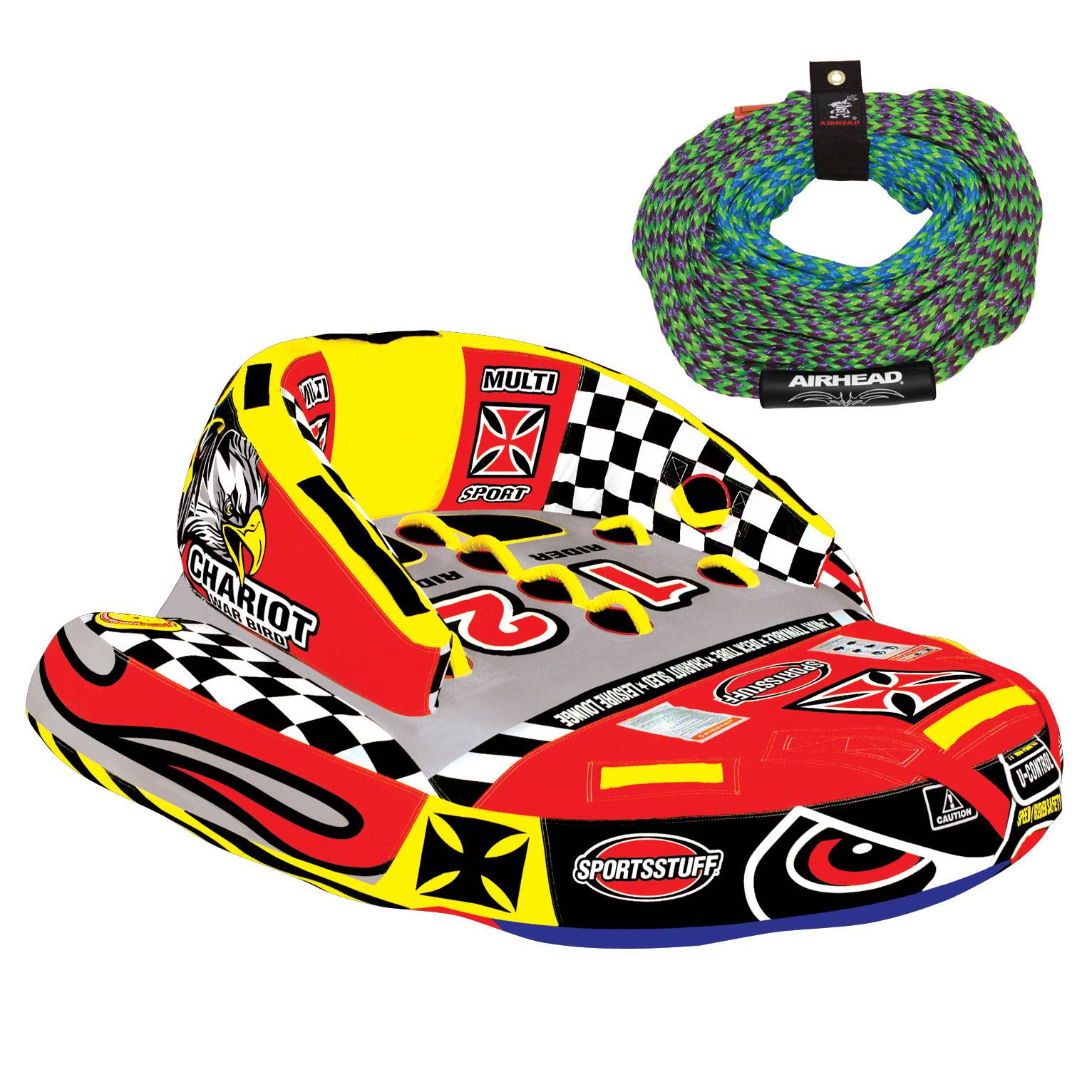 Sportsstuff Chariot Warbird 2 Rider Towable Inflatable Water Tube + 60 Foot Rope