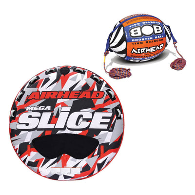 Airhead Mega Slice Inflatable 4 Rider Towable Tube Raft with Buoy Booster Ball
