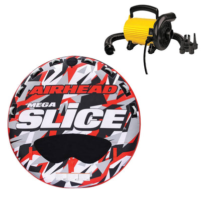 Airhead Mega Slice Inflatable 4 Rider Towable Water Raft + 110V Electric Pump
