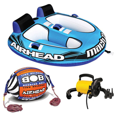 Airhead AHM2-2 Mach 2 Inflatable 2 Rider Towable Tube with Buoy Tow Rope & Pump