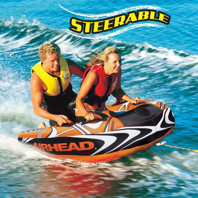Airhead Slash II 2 Person Inflatable Tube + Bob Tow Rope Buoy Booster Ball