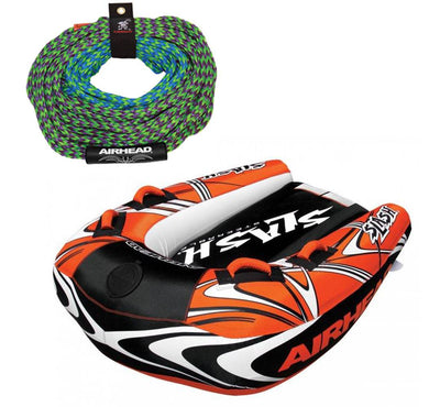 Airhead Slash II Double Rider Inflatable Boat + 60 Foot Tow Rope for Towables