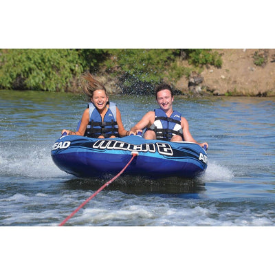 Airhead Mach 2 Inflatable 2 Rider Water Towable Tube w/ 50-60' Tow Rope & Pump