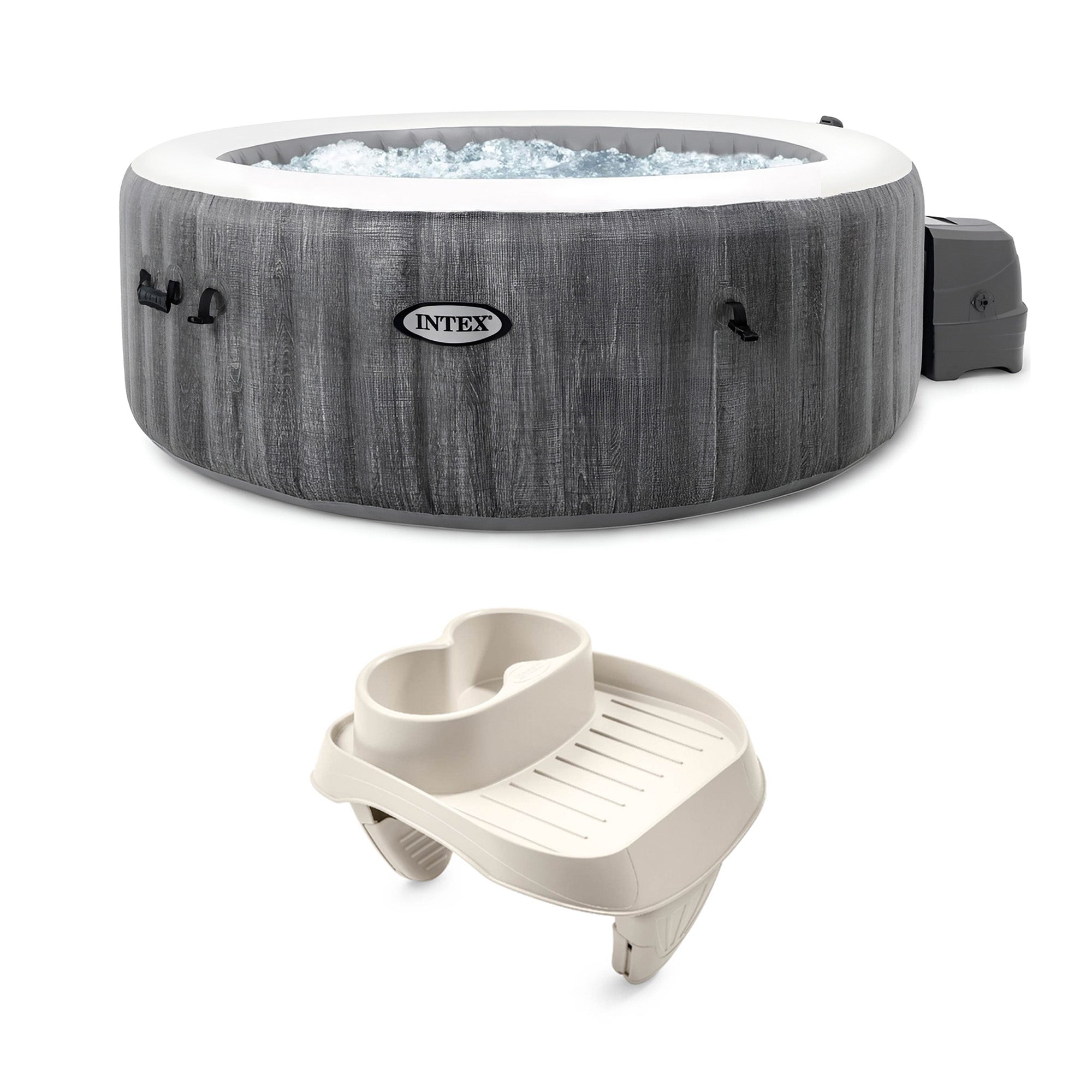 Intex 28439EP PureSpa Plus Greywood Inflatable Bubble Spa & PureSpa Cup Holder