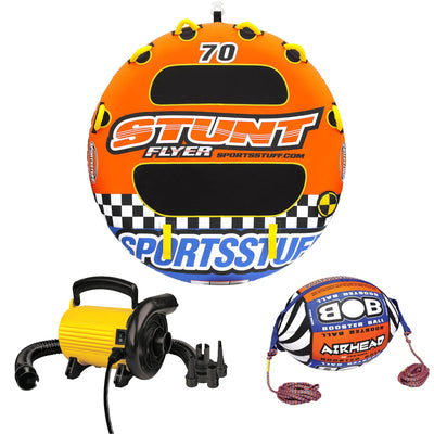 Sportsstuff Stunt Flyer 2 Person Inflatable Lake Towable Tube w/ 60' Rope & Pump