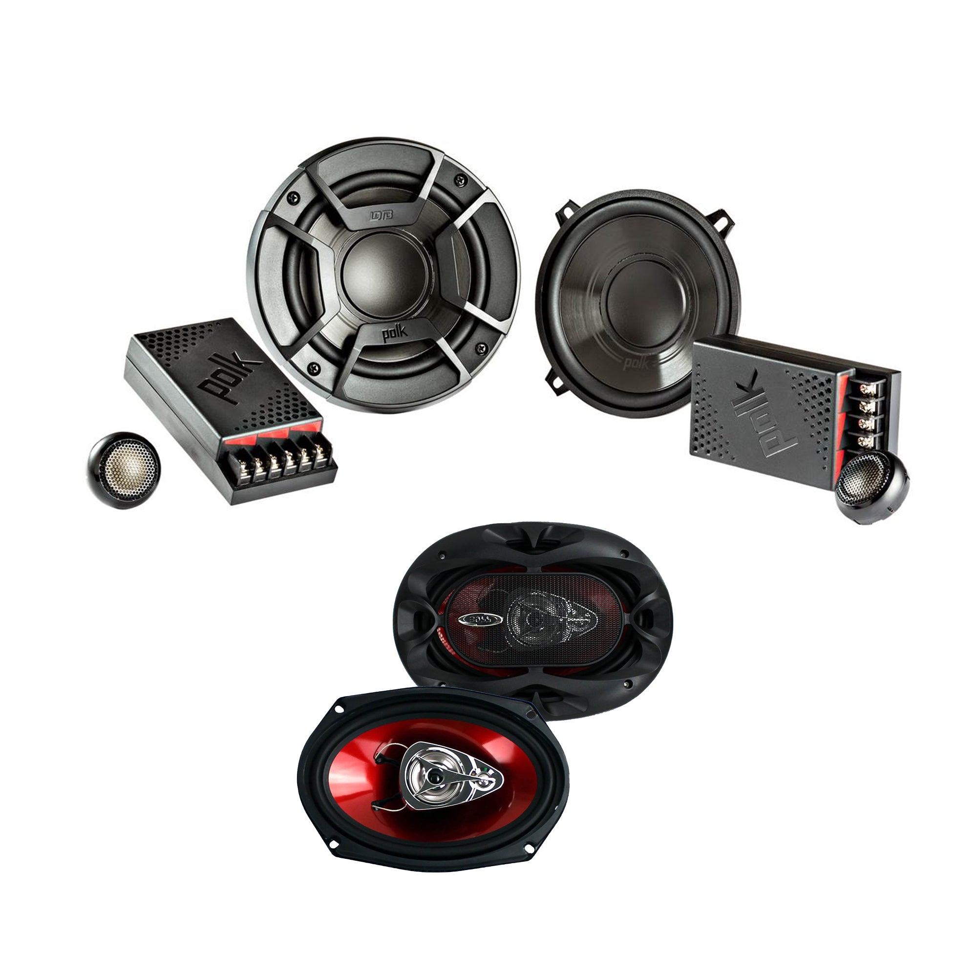 Polk Audio 5.25" 300 Watt 2 Way + Boss 6x9" 3 Way Chaos Exxtreme Car Speakers