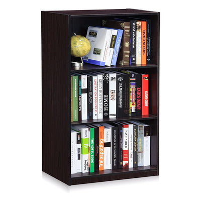 Furinno Basic 3 Tier Open Bookcase Display Storage Shelf Organizer, Dark Walnut