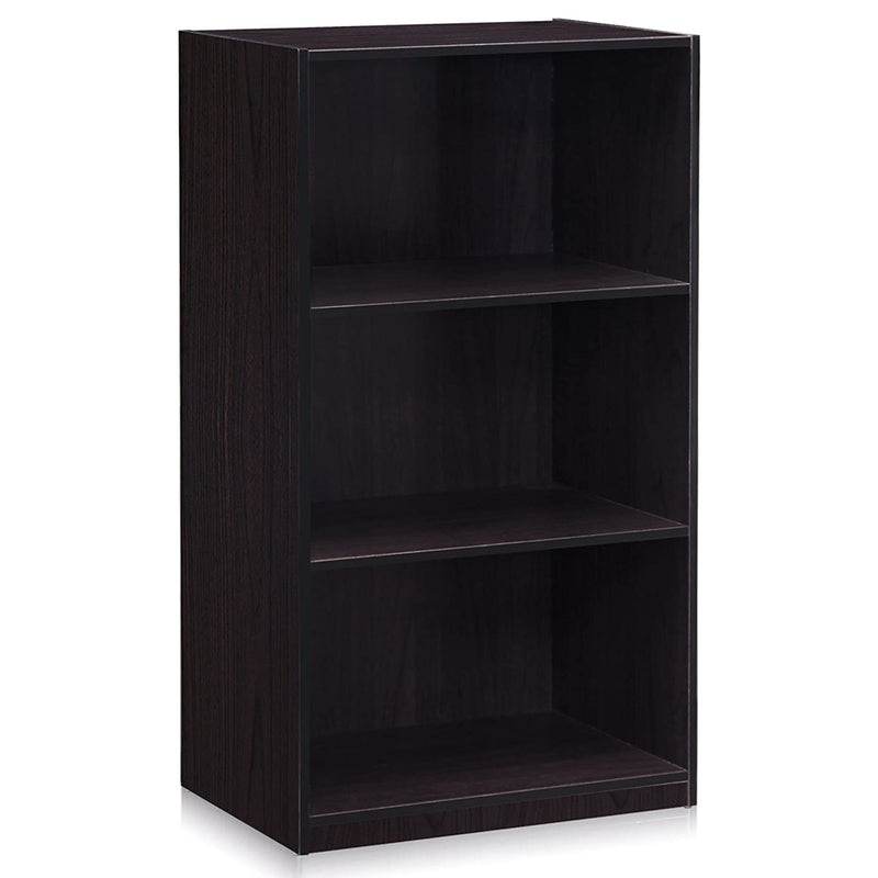 Furinno Basic 3 Tier Open Bookcase Display Storage Shelf Organizer, Dark Walnut