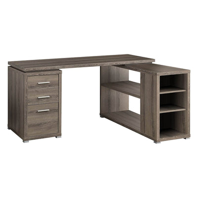 Monarch 60" Contemporary L Shaped Corner Desk with Drawers, Dark Taupe (Damaged)