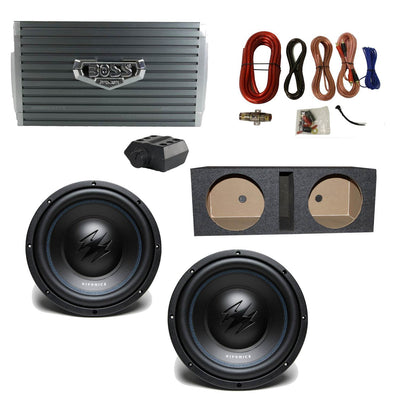 Hifonics 10" Subwoofer (2 Pack) + Boss Amp + Installation Kit + Enclosure