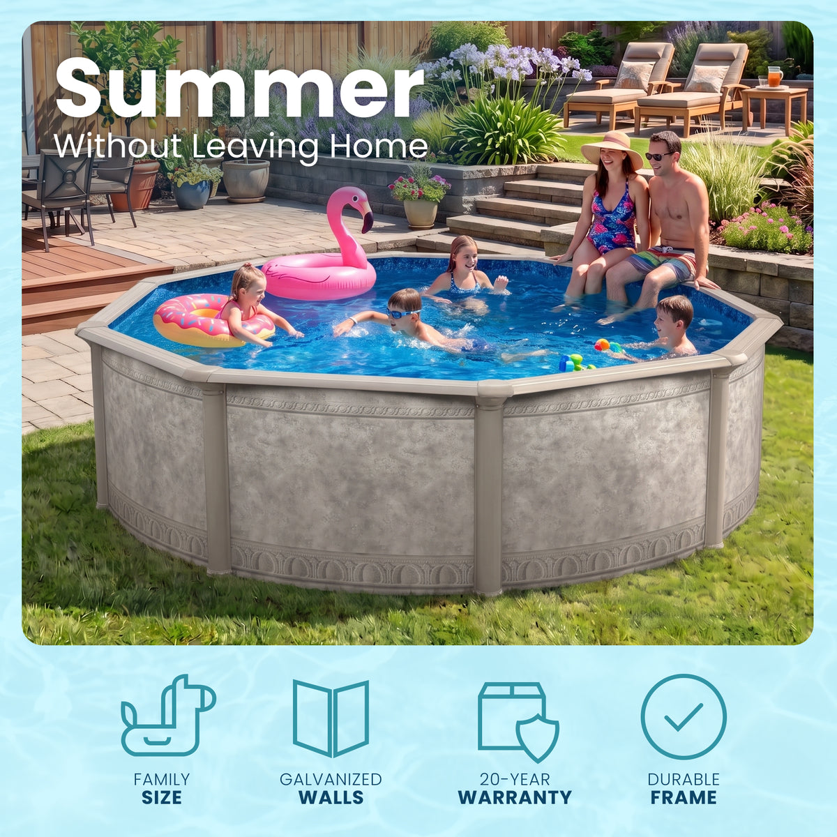 Aquarian Khaki Venetian 18ft x 52in Backyard Above Ground Swimming Pool Package