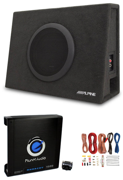 Alpine 10" Subwoofer Enclosure Box + Planet Audio Block Car Amplifier w/ Amp Kit