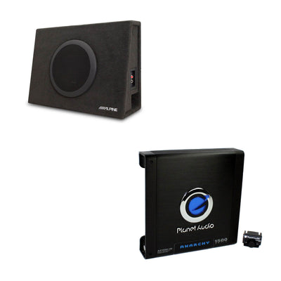 Alpine 10" Subwoofer Enclosure Box + Planet Audio Block Car Amplifier w/ Amp Kit