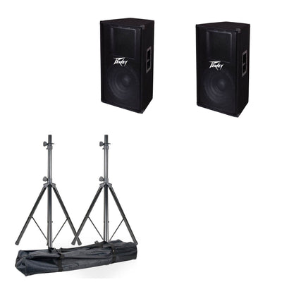 American DJ Universal ACCU Speaker Stands + Peavey Carpeted Pro Speaker System