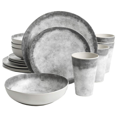 Gibson Home Granite 16 Piece Round Melamine Plate, Bowl, & Cup Dinnerware Set - VMInnovations