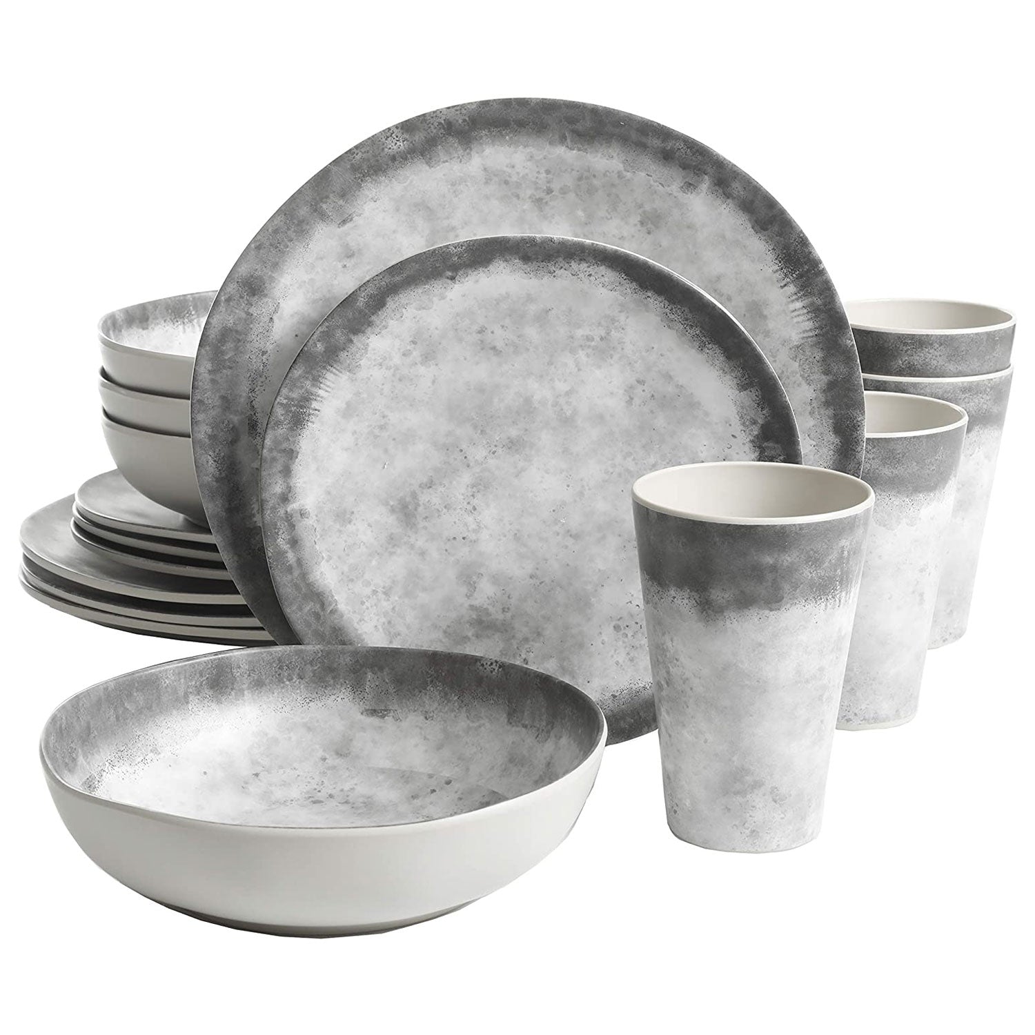 GibsonHome Granite 16 Pc Round Melamine Plate, Bowl, & Cup Dinnerware Set (Used) - VMInnovations