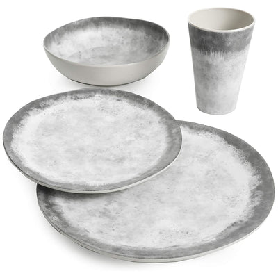 Gibson Home Granite 16 Piece Round Melamine Plate, Bowl, & Cup Dinnerware Set - VMInnovations