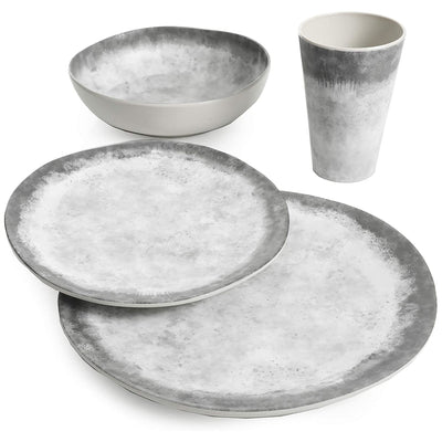 GibsonHome Granite 16 Pc Round Melamine Plate, Bowl, & Cup Dinnerware Set (Used)
