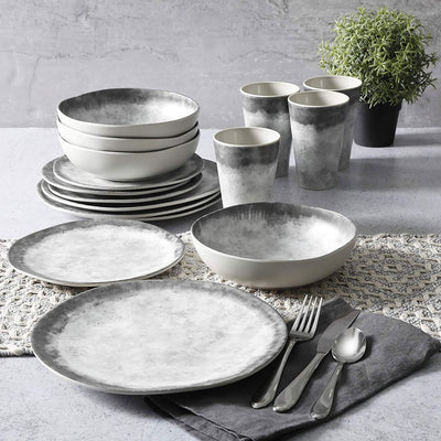 GibsonHome Granite 16 Pc Round Melamine Plate, Bowl, & Cup Dinnerware Set (Used)