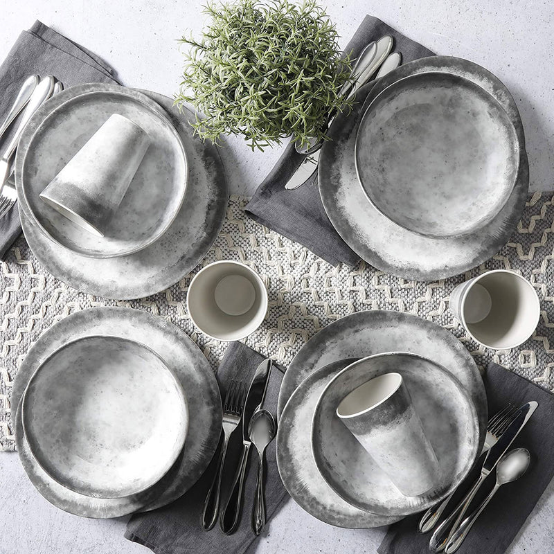 Gibson Home Granite 16 Pc Melamine Plate, Bowl, & Cup Dinnerware Set (Open Box)