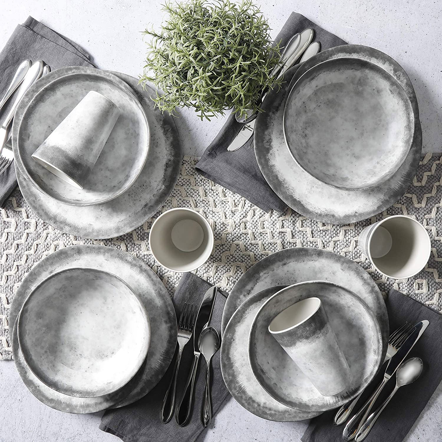 Gibson Home Granite 16 Pc Melamine Plate, Bowl, & Cup Dinnerware Set (Open Box) - VMInnovations