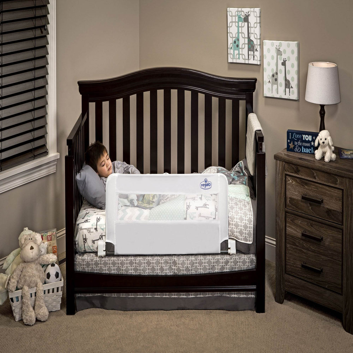 Regalo Swing Down 33 Inches Long Convertible Mesh Crib Safety Railing, White