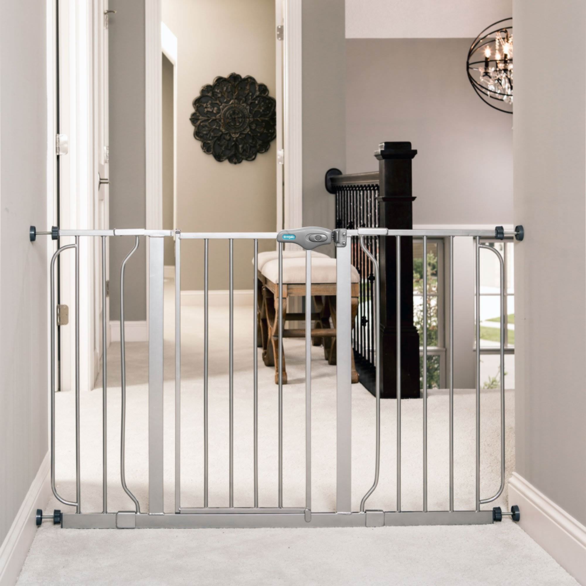 Regalo 49 Inch Easy Step Extra Wide Walk Thru Baby and Pet Safety Gate, Platinum (Refurbished)