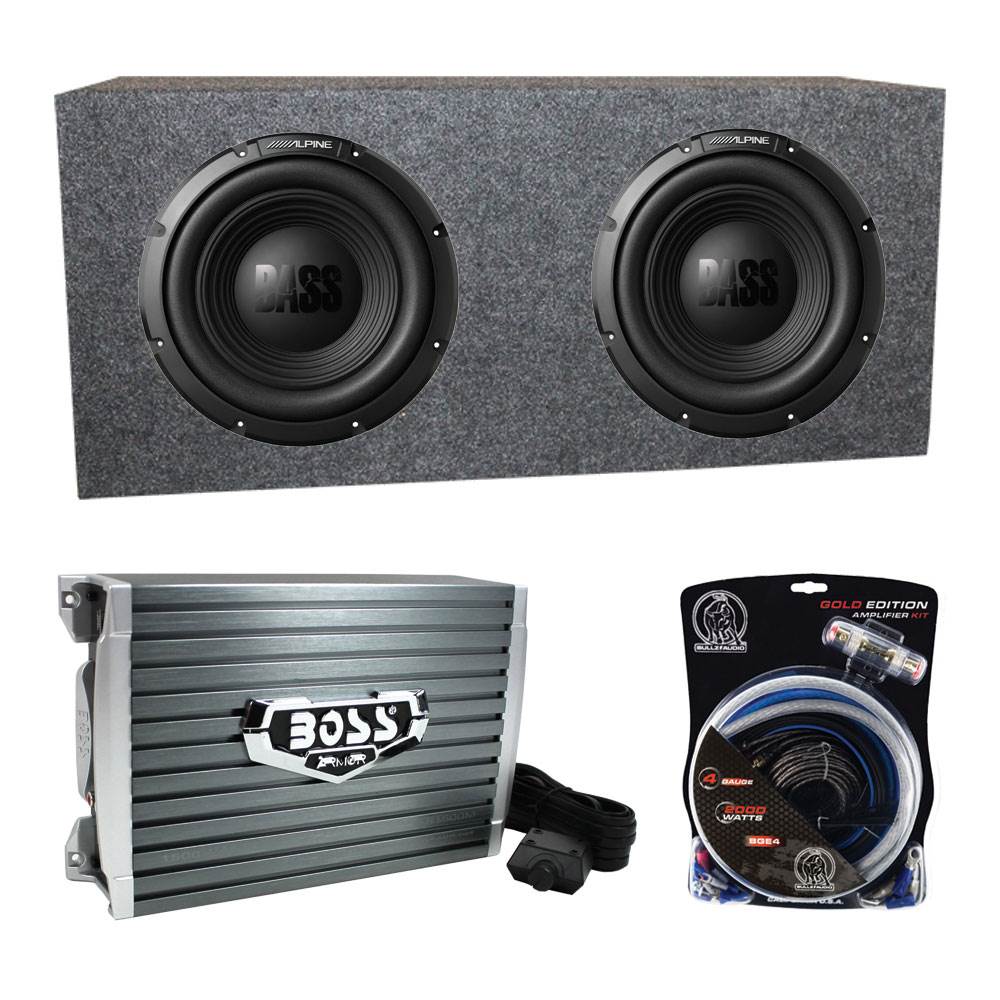 Alpine BassLine 10" 750W 4-Ohm Subwoofer (Pair) with Box, Mono Amp & Wiring Kit