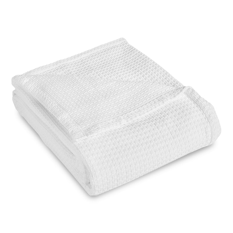 Elite Home 108 x 90 Inch Grand Hotel Cotton Thermal Throw Blanket, King, White