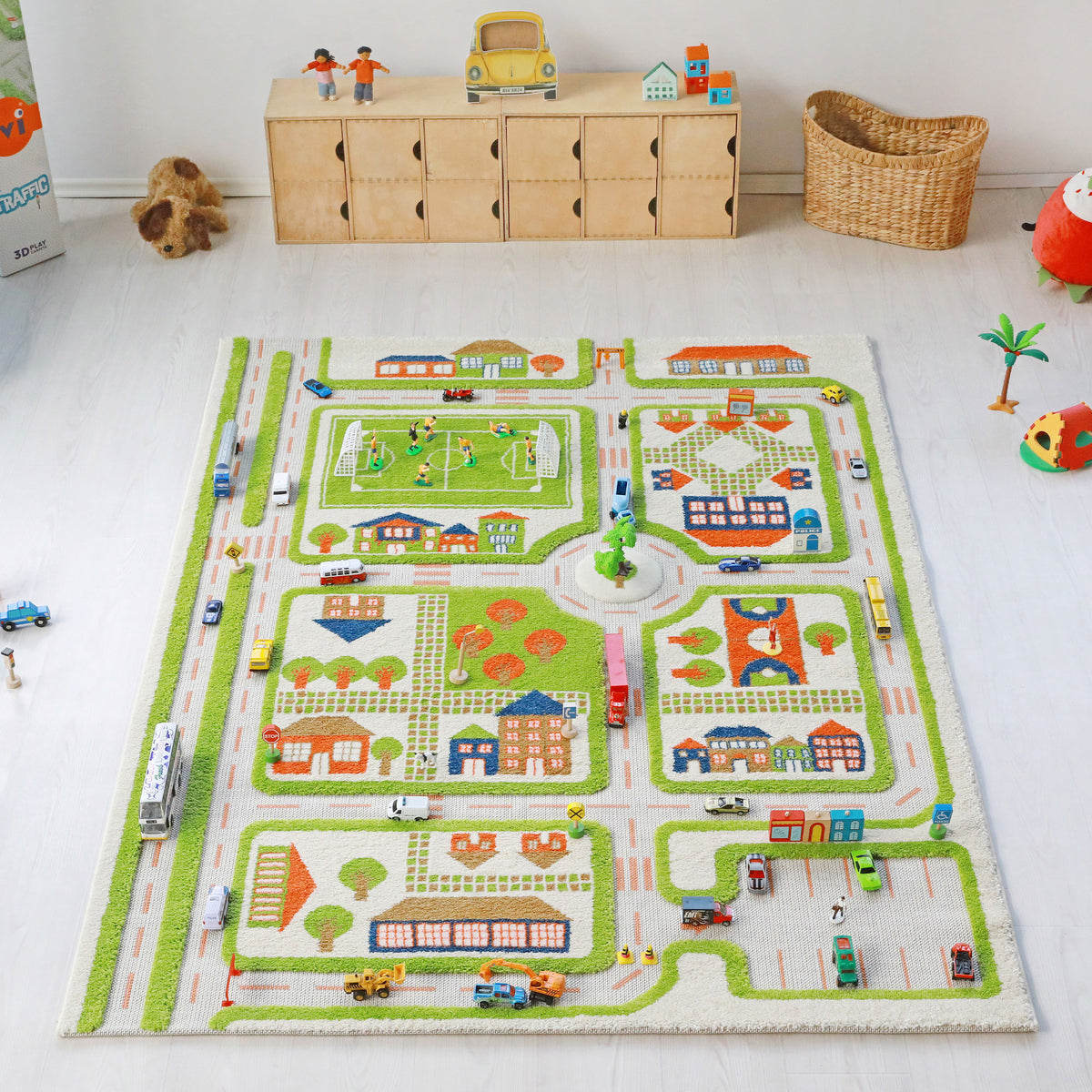 IVI 3D Play Carpet 71 x 52.5-inch Green Traffic Floor Rug Mat for Kids, Large - VMInnovations
