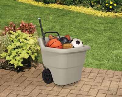 Suncast LC1250D 15 Gallon Poly Multipurpose Rolling Lawn and Garden Cart, Taupe