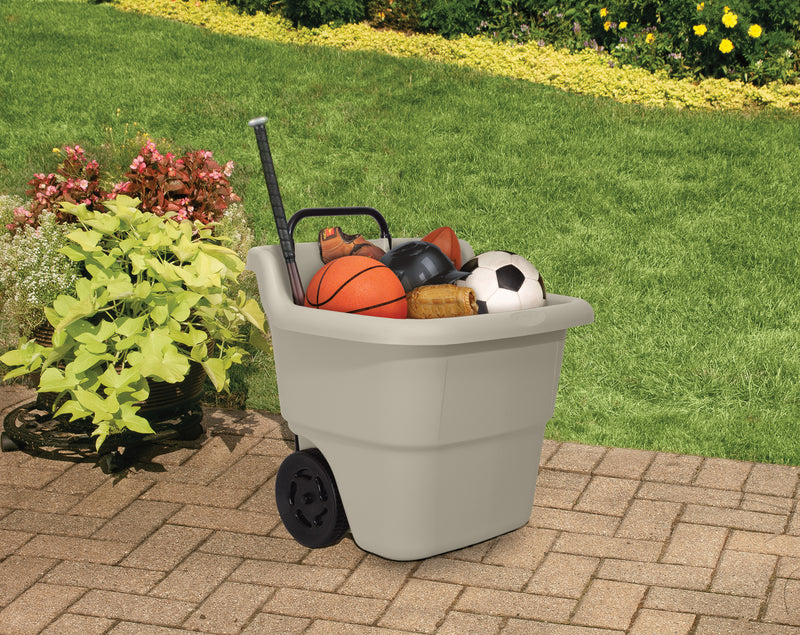 Suncast LC1250D 15 Gallon Poly Multipurpose Rolling Lawn and Garden Cart, Taupe