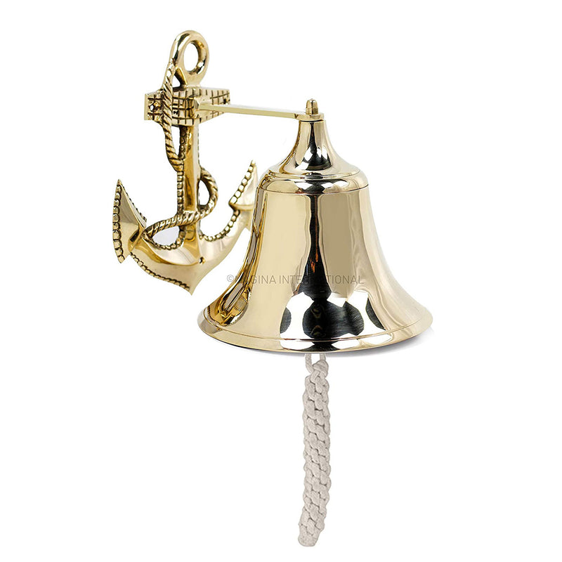 Nagina International 9 Inch Premium Polished Brass Decorative Anchor Bell, Gold