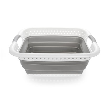 Camco Collapsible Laundry Basket, Plastic Bin with Handles, Large, White, 2 Pack