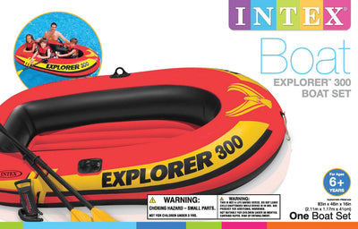 Intex Explorer 300 Compact Inflatable 3 Person Raft Boat w/ Pump & Oars (4 Pack)