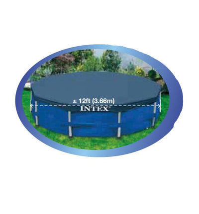 Intex 12’ x 30” Steel Frame Above Ground Swimming Pool and 12’ Round Pool Cover