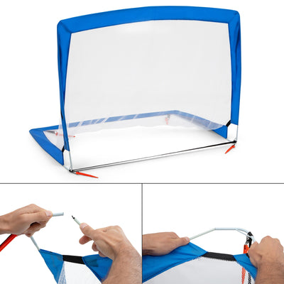 Training Equipment 4 Foot Pop Up Soccer Goal Pair w/ Disc Cones, Blue (Open Box)