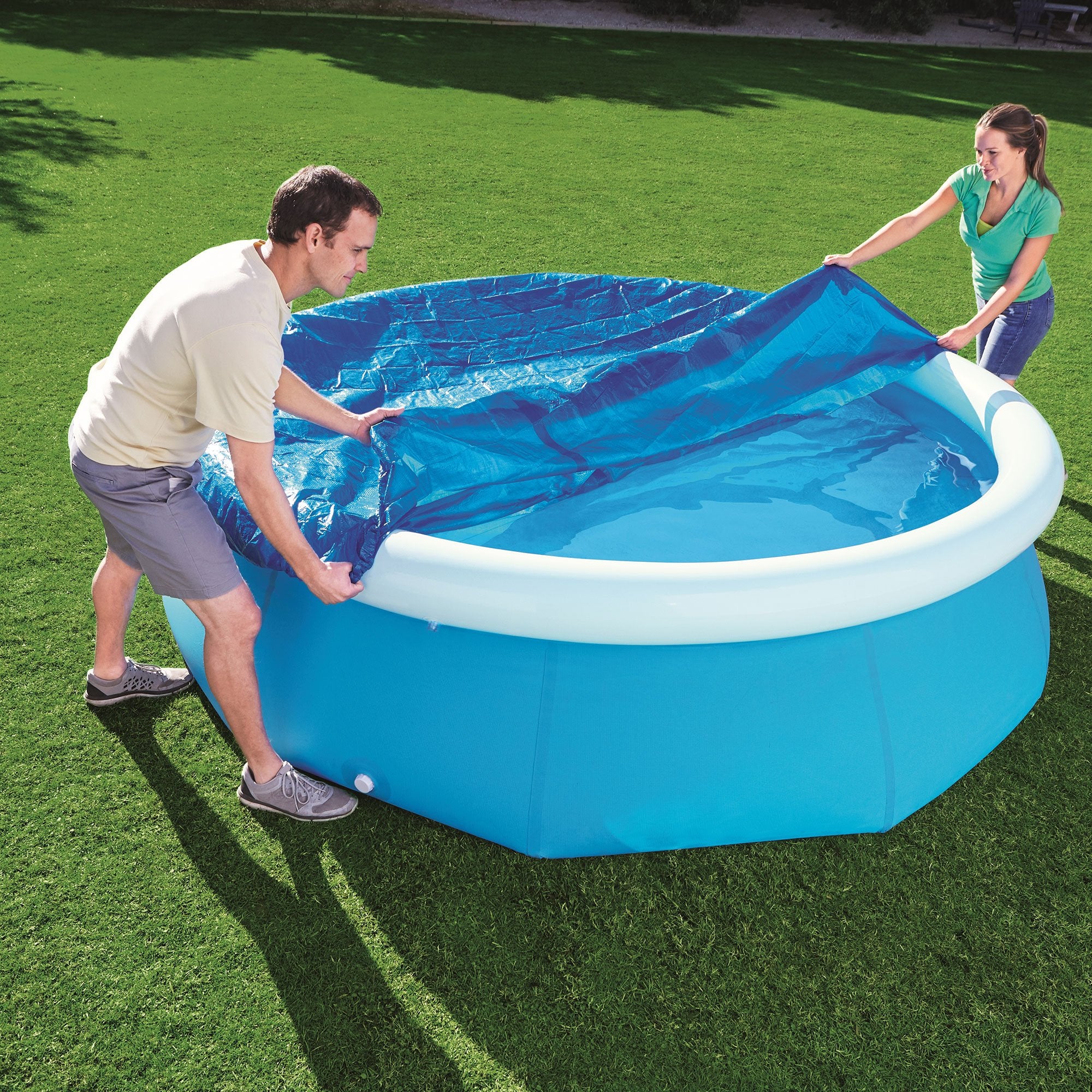 Bestway Flowclear Fast Set 10 Foot Above Ground Swimming Pool Cover (2 Pack)