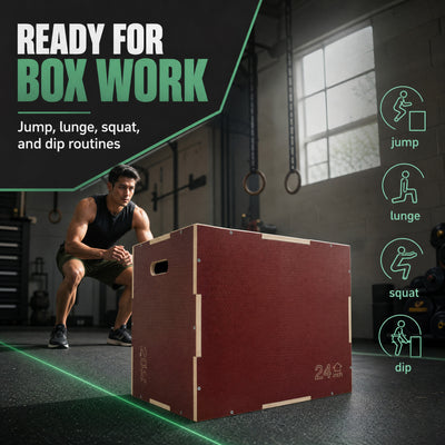 Signature Fitness 20"x24"x30" Non-Slip Wooden Plyo Box Jump Exercise Platform