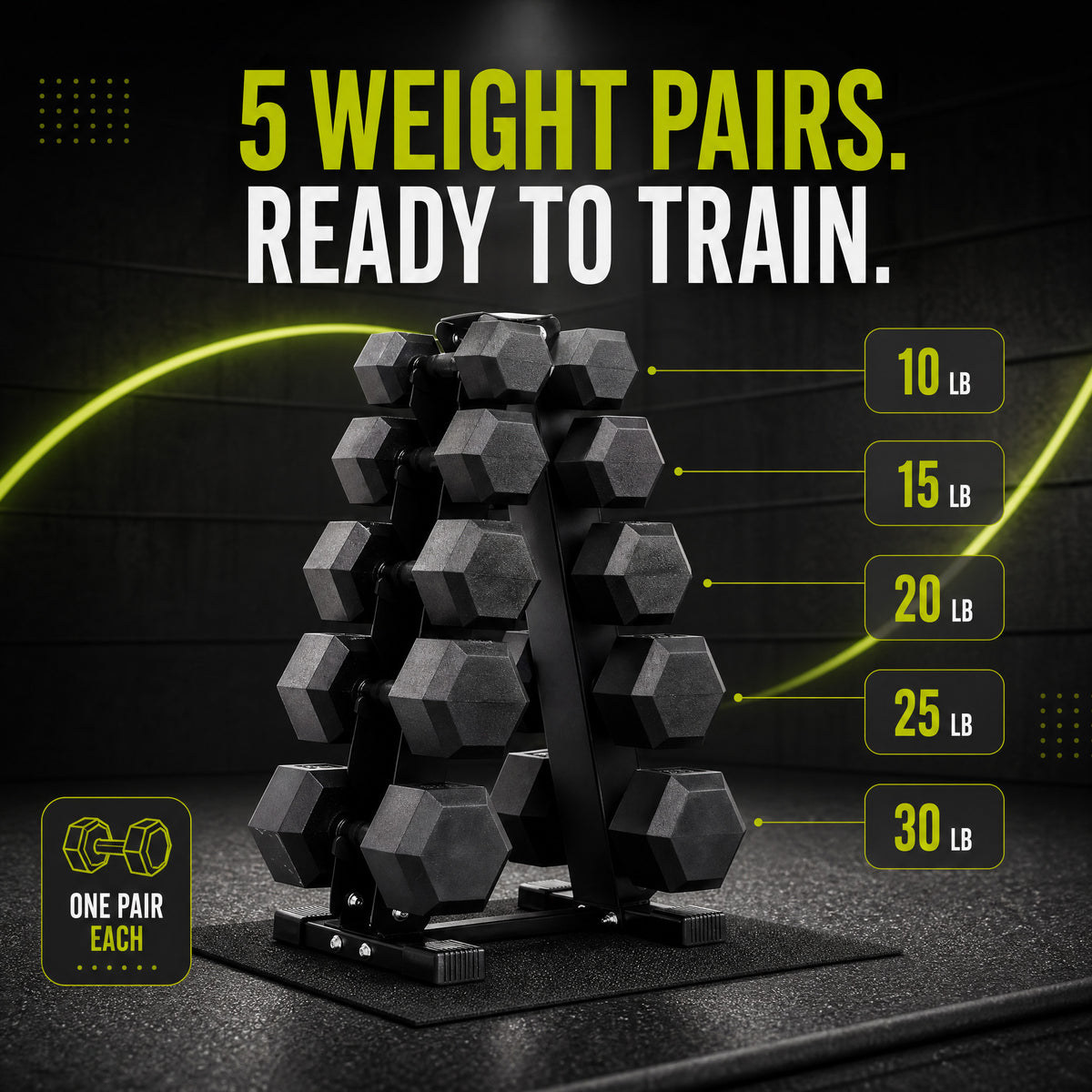Aurorafy Rubber Encased Hex Dumbbell Set, 10lb, 15lb, 20lb, 25lb, 30lb Pairs