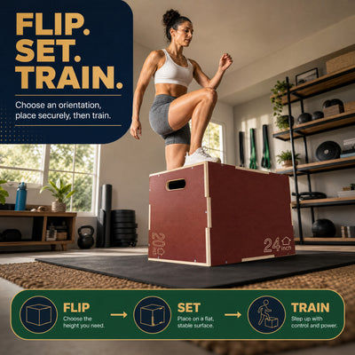 Signature Fitness 20"x24"x30" Non-Slip Wooden Plyo Box Jump Exercise Platform