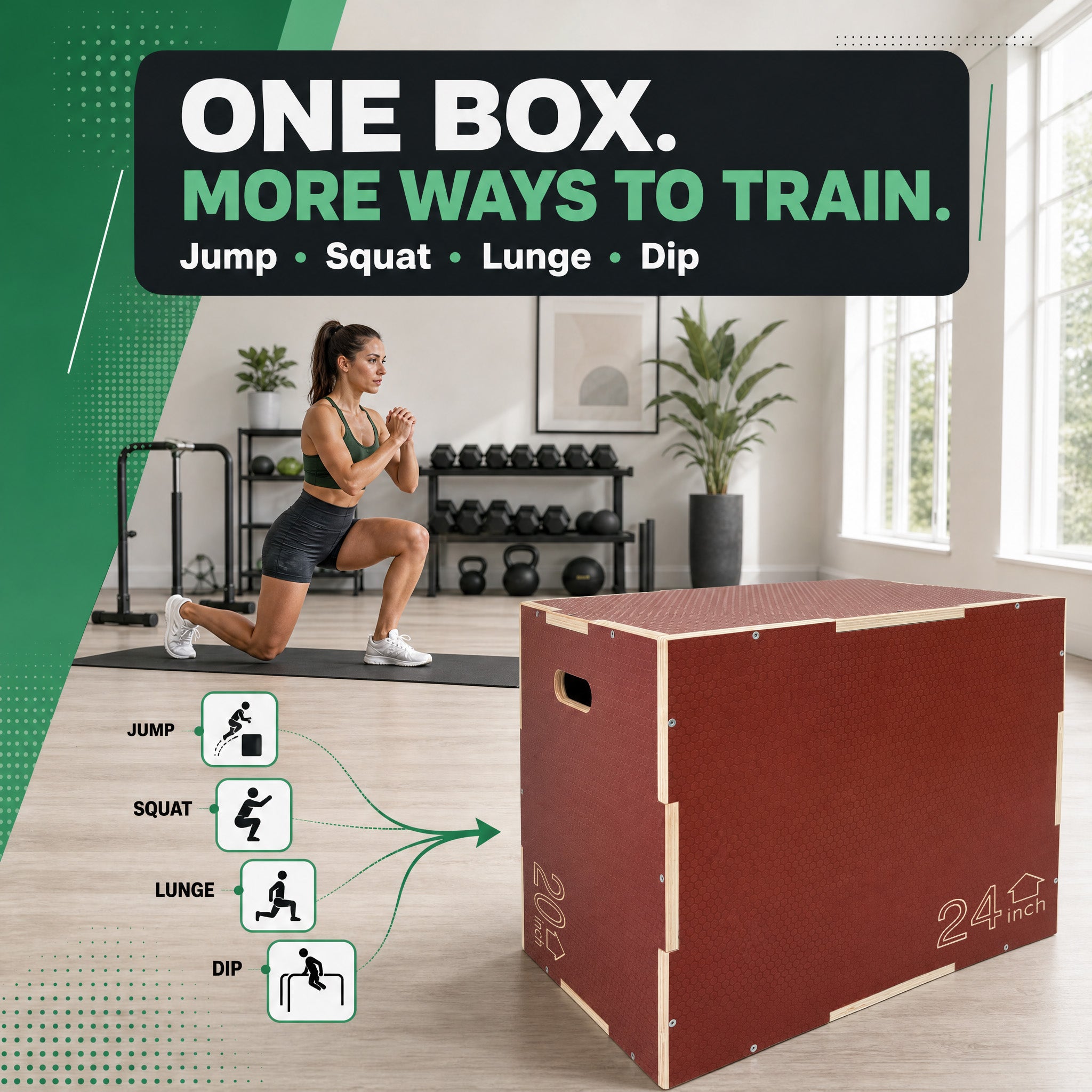 Signature Fitness 20"x24"x30" Non-Slip Wooden Plyo Box Jump Exercise Platform