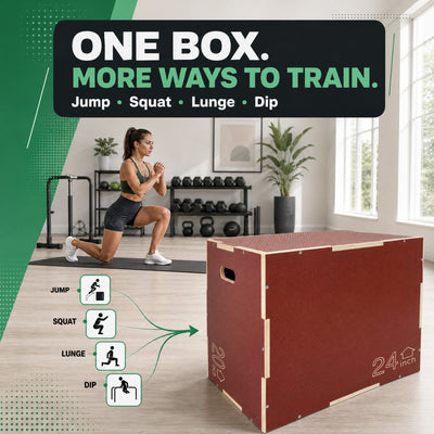 Signature Fitness 20"x24"x30" Non-Slip Wooden Plyo Box Jump Exercise Platform