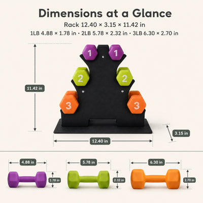 Aurorafy Neoprene Dumbbell Workout Set & Rack, 1 lbs, 2 lbs, & 3 lbs, Multicolor