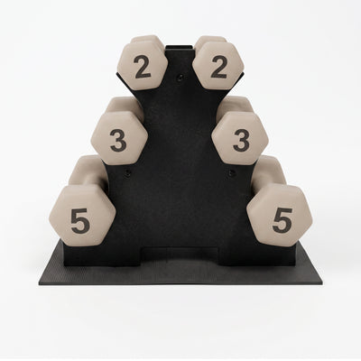 Aurorafy Neoprene Dumbbell Workout Set with Rack, 2 lbs, 3 lbs, & 5 lbs, Beige