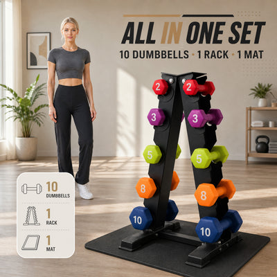 Aurorafy Neoprene Dumbbell Workout Set w/ Rack, 2, 3, 5, 8, & 10lbs, Multicolor