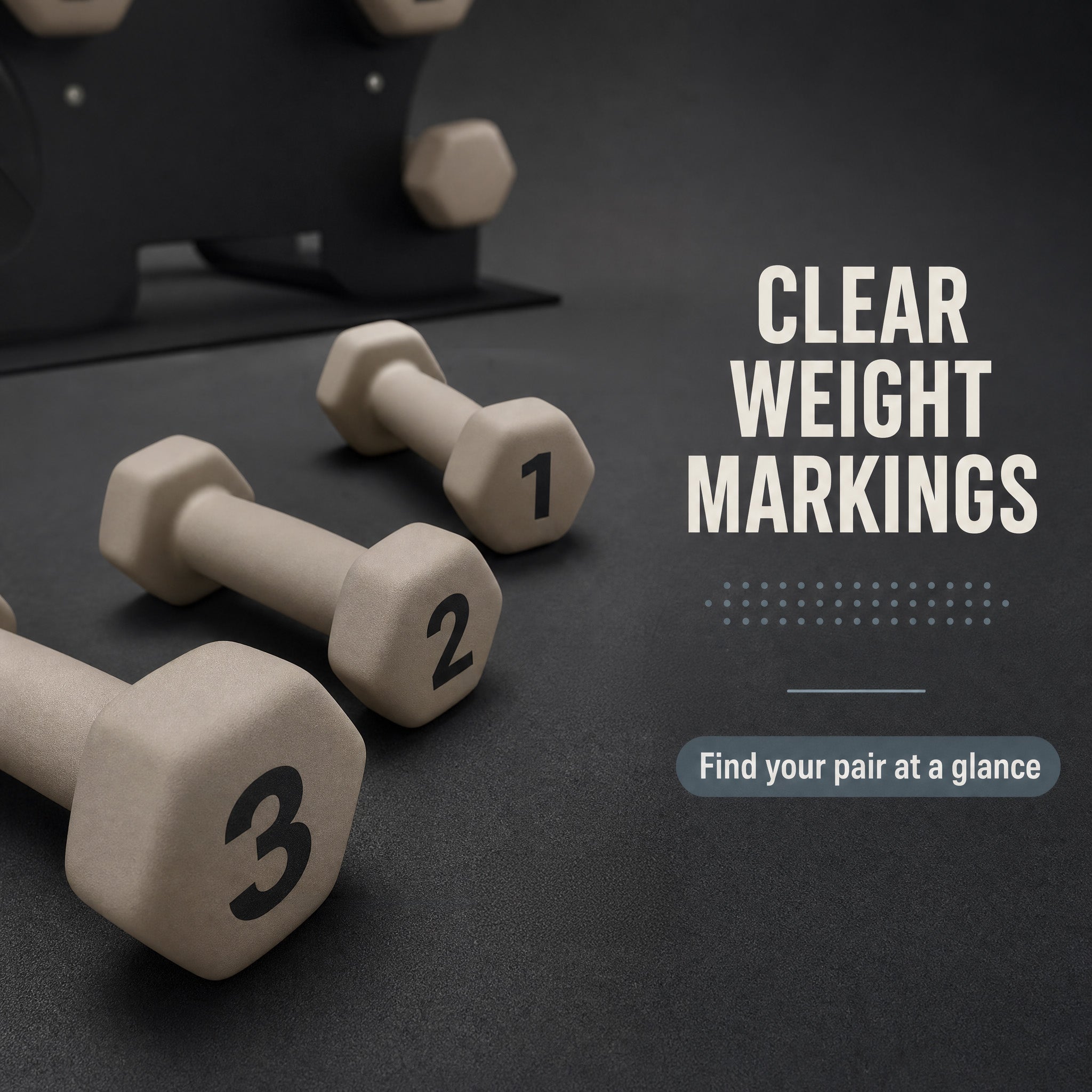Aurorafy Neoprene Dumbbell Workout Set with Rack, 1 lbs, 2 lbs, & 3 lbs, Beige