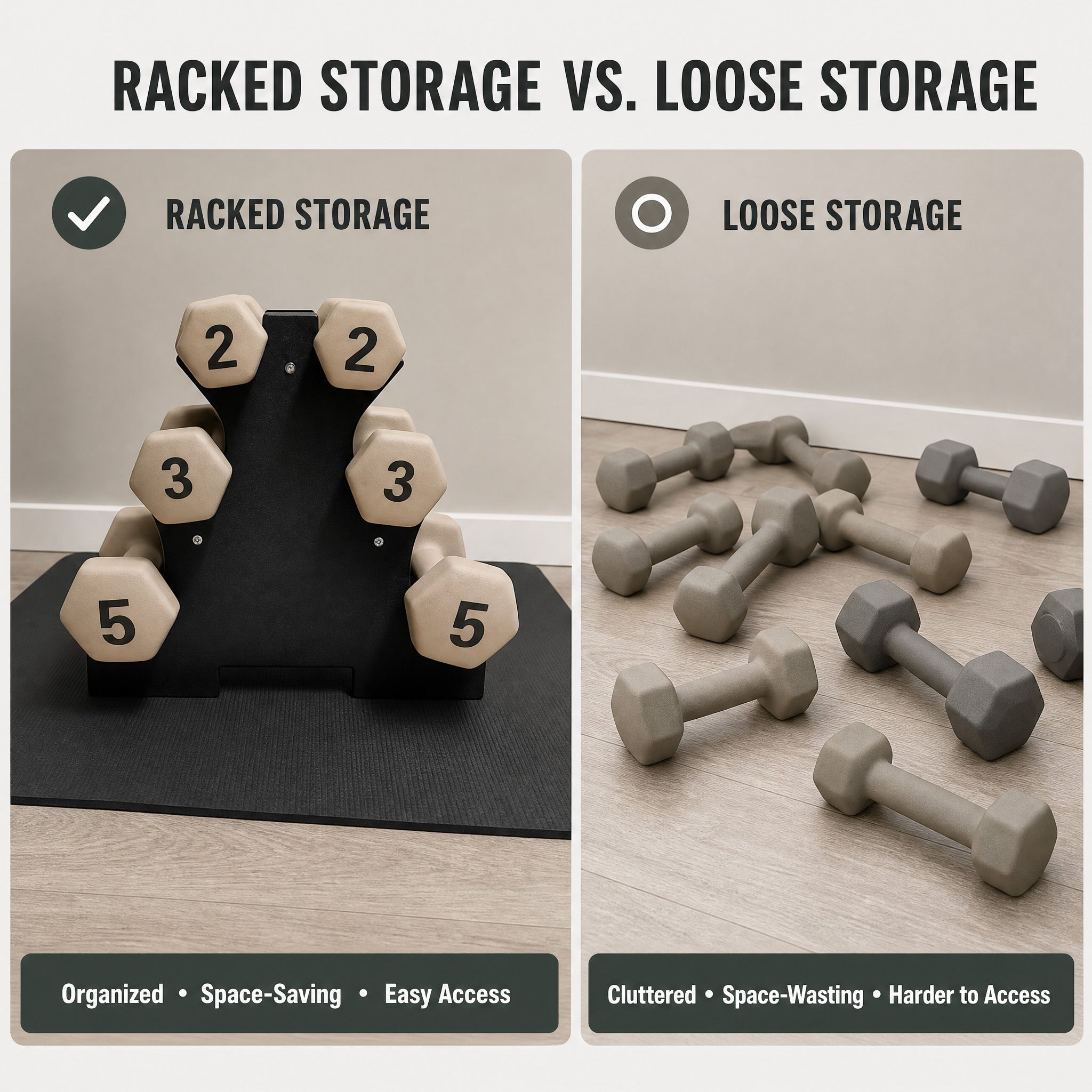 Aurorafy Neoprene Dumbbell Workout Set with Rack, 2 lbs, 3 lbs, & 5 lbs, Beige
